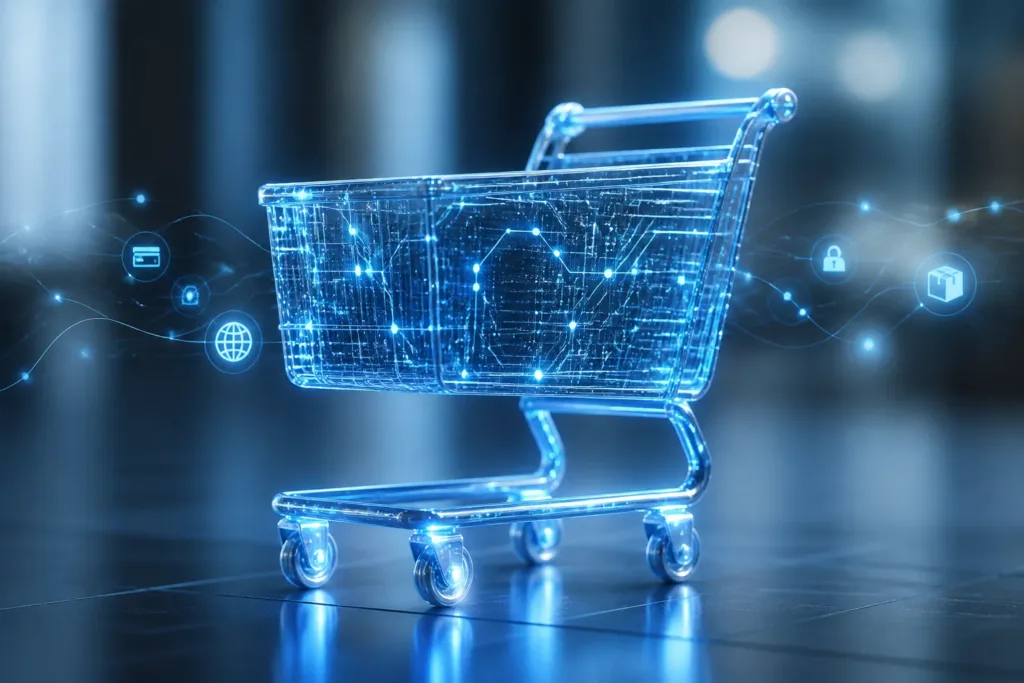 What does artificial intelligence do in e-commerce, and how does it use customer and business data?